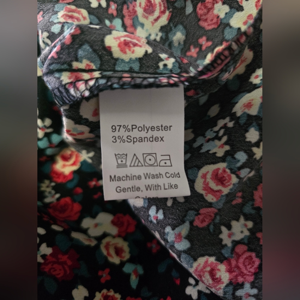 Womens Short Sleeve Floral Ruffle High Neck Casual Blouse Large - Picture 5 of 9